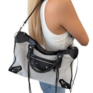 Balenciaga Vintage Motorcycle Classic City Canvas Leather Shoulder Bag [106081]